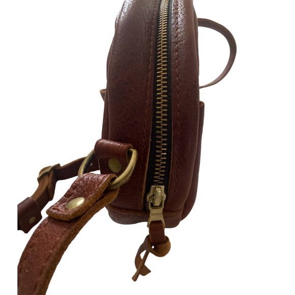 Portland Leather Nutmeg  Circle Crossbody Bag with Pebbled Leather 7” - Picture 7 of 13